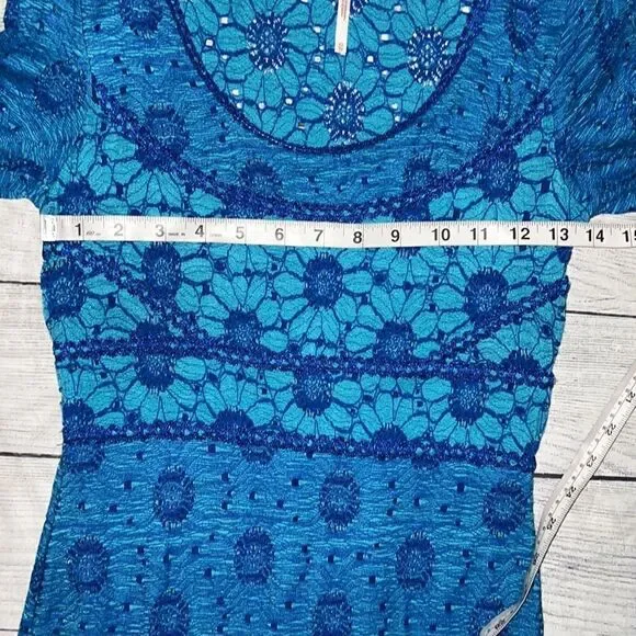 Free People Botanical Forest Long Sleeve Floral Bodycon Dress Blue Daisy sz XS - Picture 6 of 8